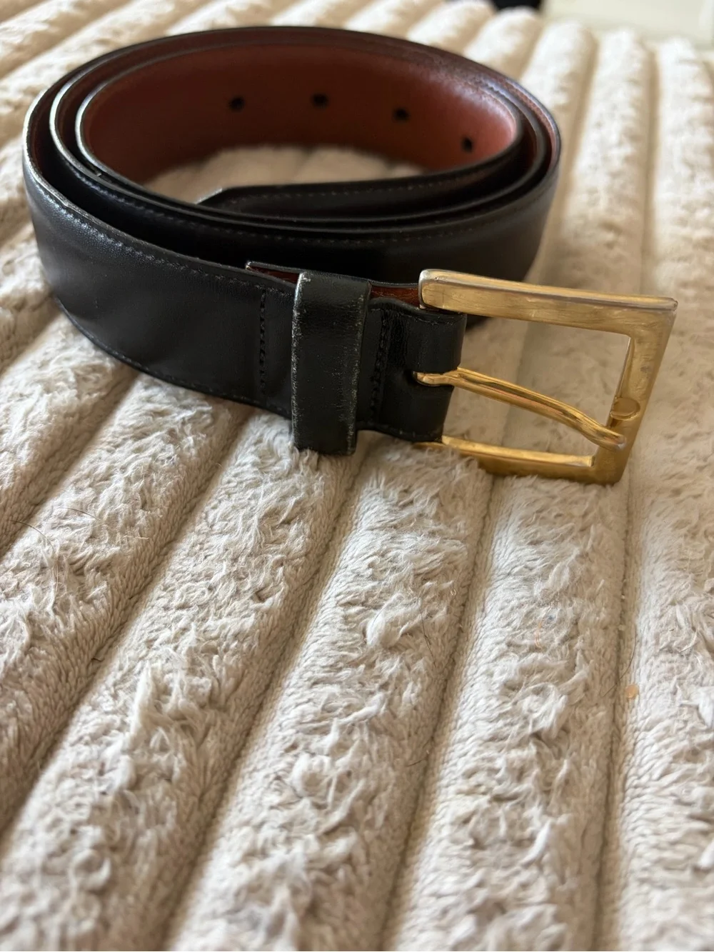 Cole Haan Black Leather Belt with Gold Buckle